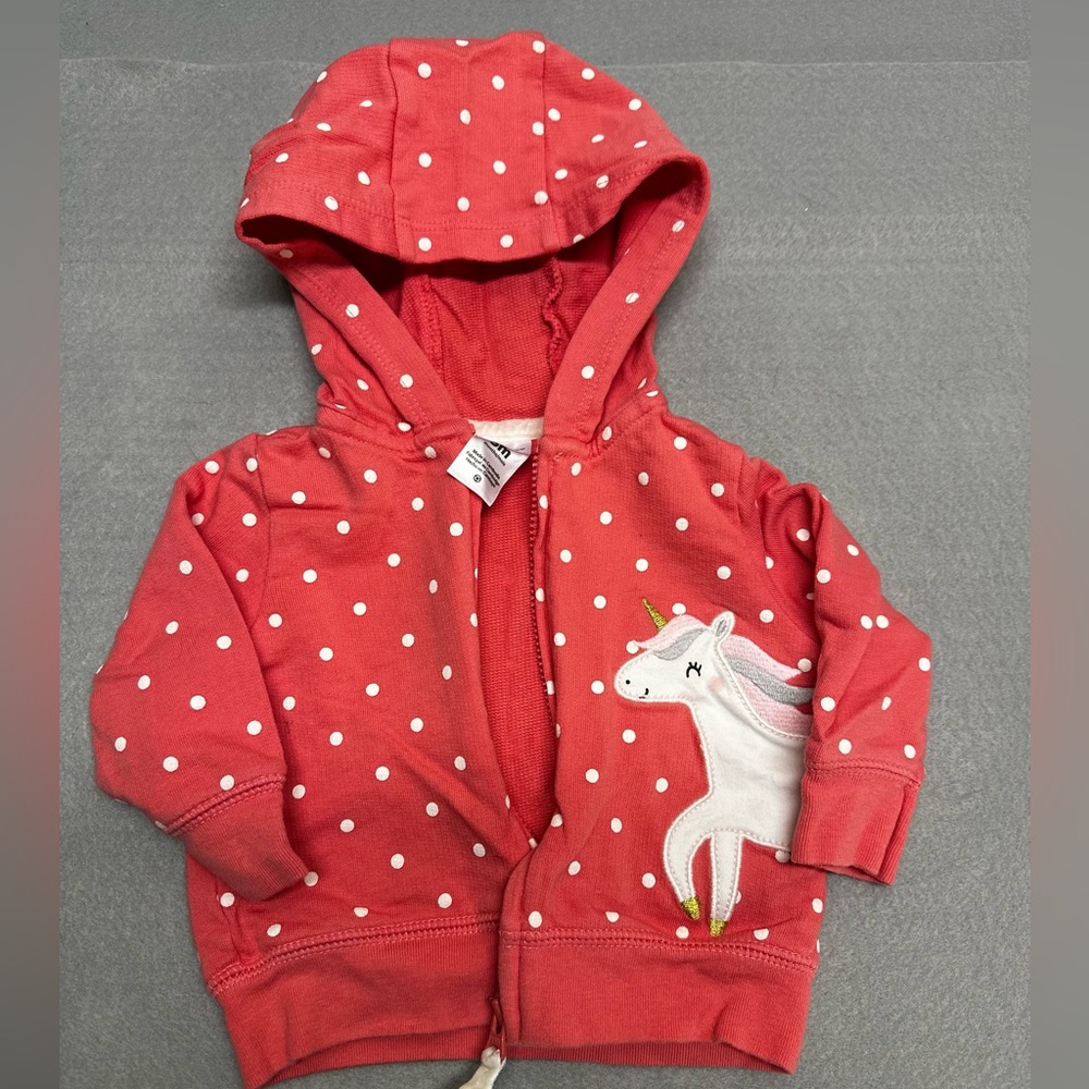 Carters pink polka dot unicorn girls zip up light weight hooded jacket 3m